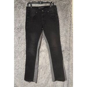 Rebel Vengeance Raw Edge Panel Black Jeans Skull Accents Mens Size 30 Denim